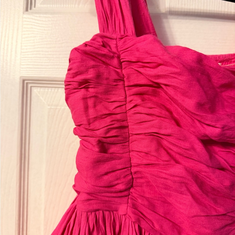 Mustard Seed pink romper with ruched top and pockets, size small. - Picture 2 of 7